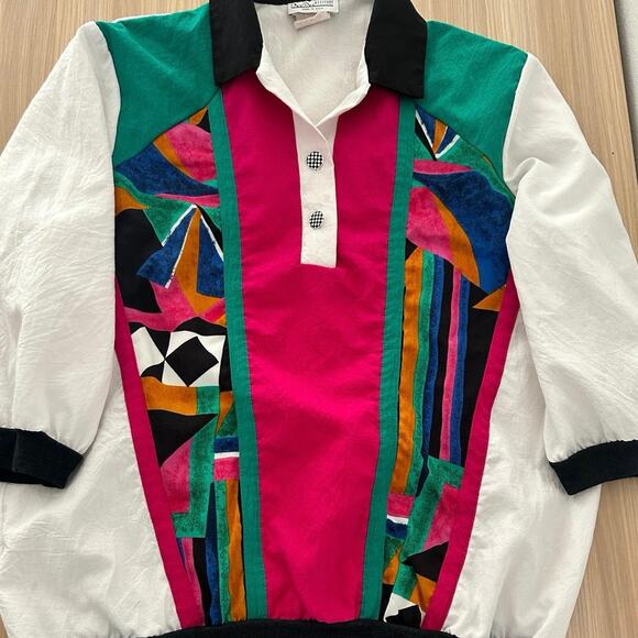 VTG 80s LA Attitude SzM White Green & Pink Color Blocked retro shoulder pads - Picture 2 of 8